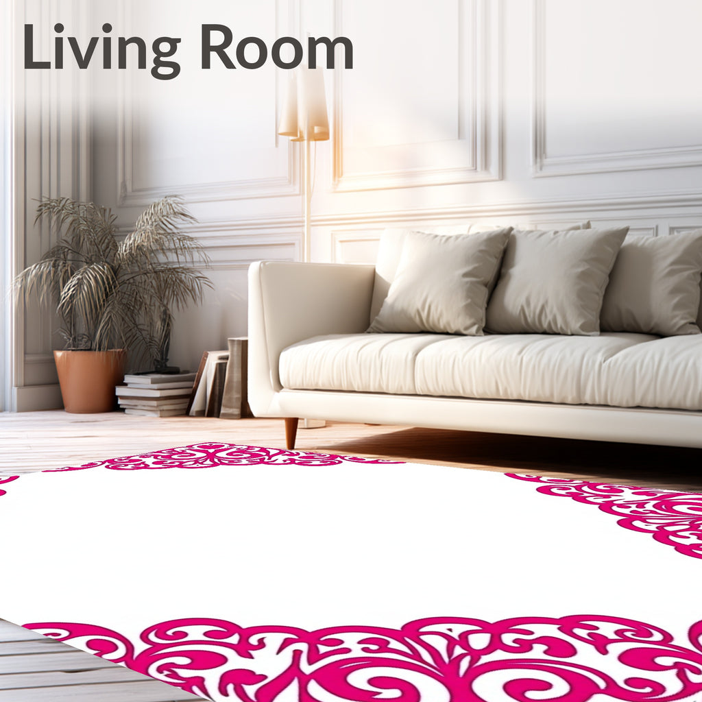 Fuchsia Filigree Scroll Corners Rug
