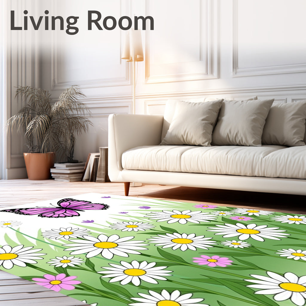 Pink Butterfly Daisy Meadow Grass Rug