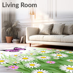 Pink Butterfly Daisy Meadow Grass Rug