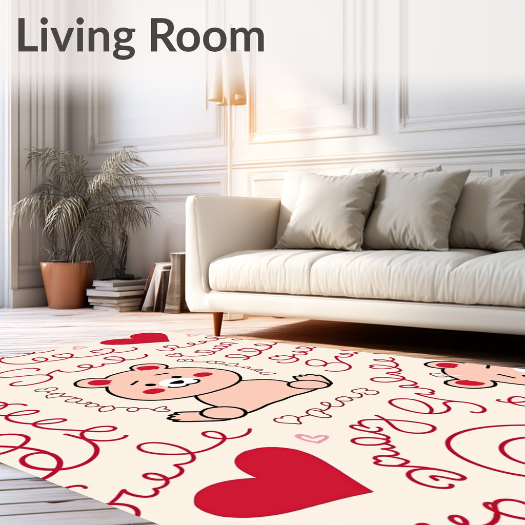 Sweet Bear Hearts And Swirls Rug