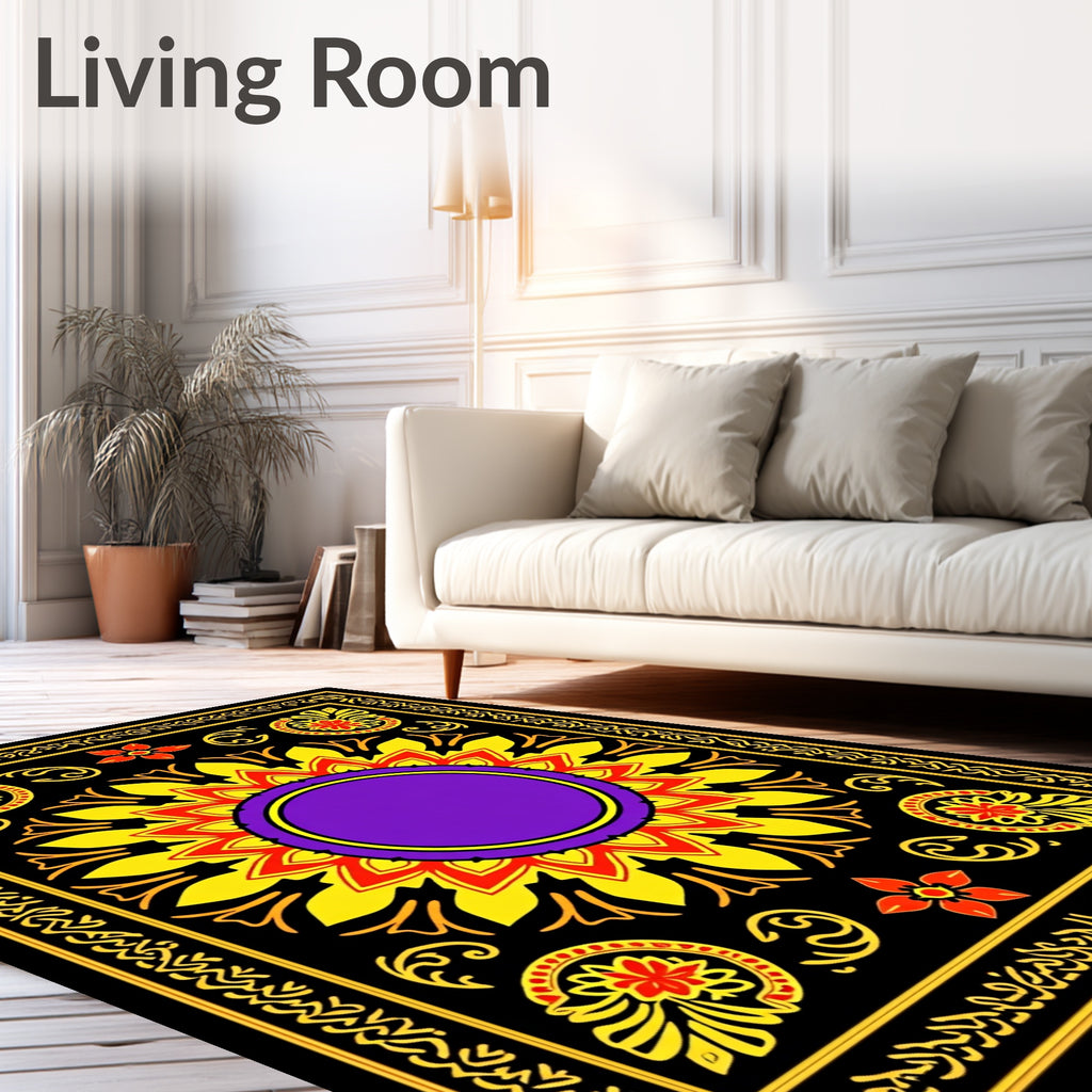 Bold Yellow Sunflower Purple Center Rug