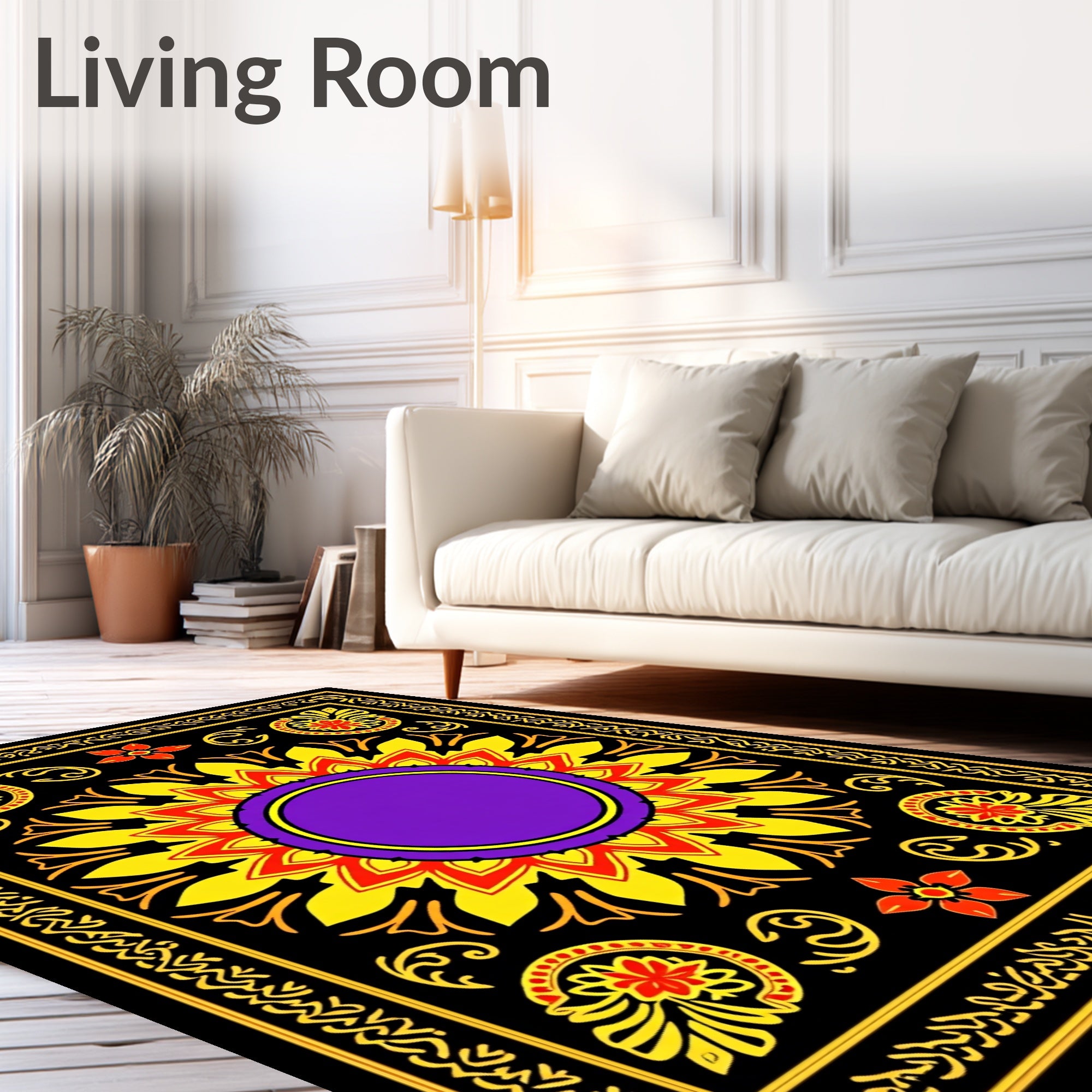 Bold Yellow Sunflower Purple Center Rug