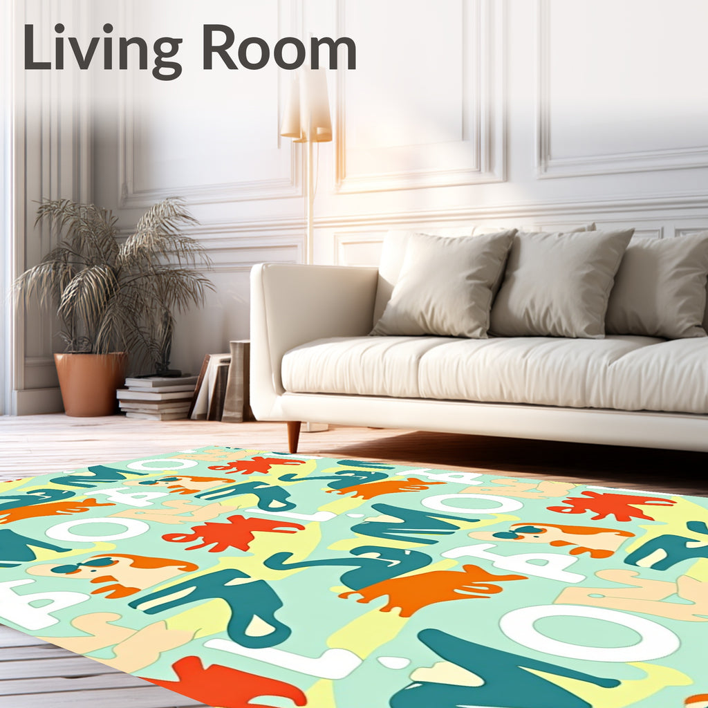 Whimsical Comic Characters Abstract Shapes Rug