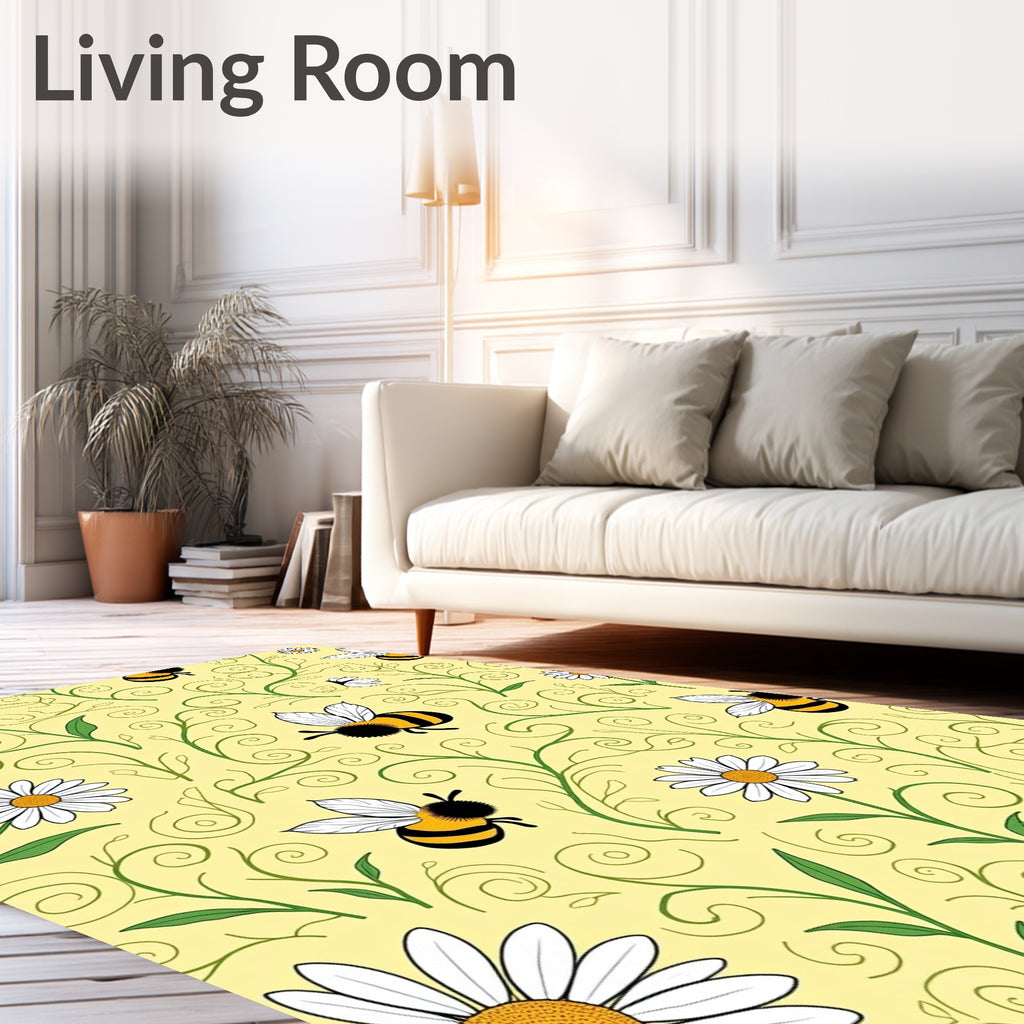 Whimsical Bee Daisy Swirls Garden Rug