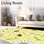 Whimsical Bee Daisy Swirls Garden Rug