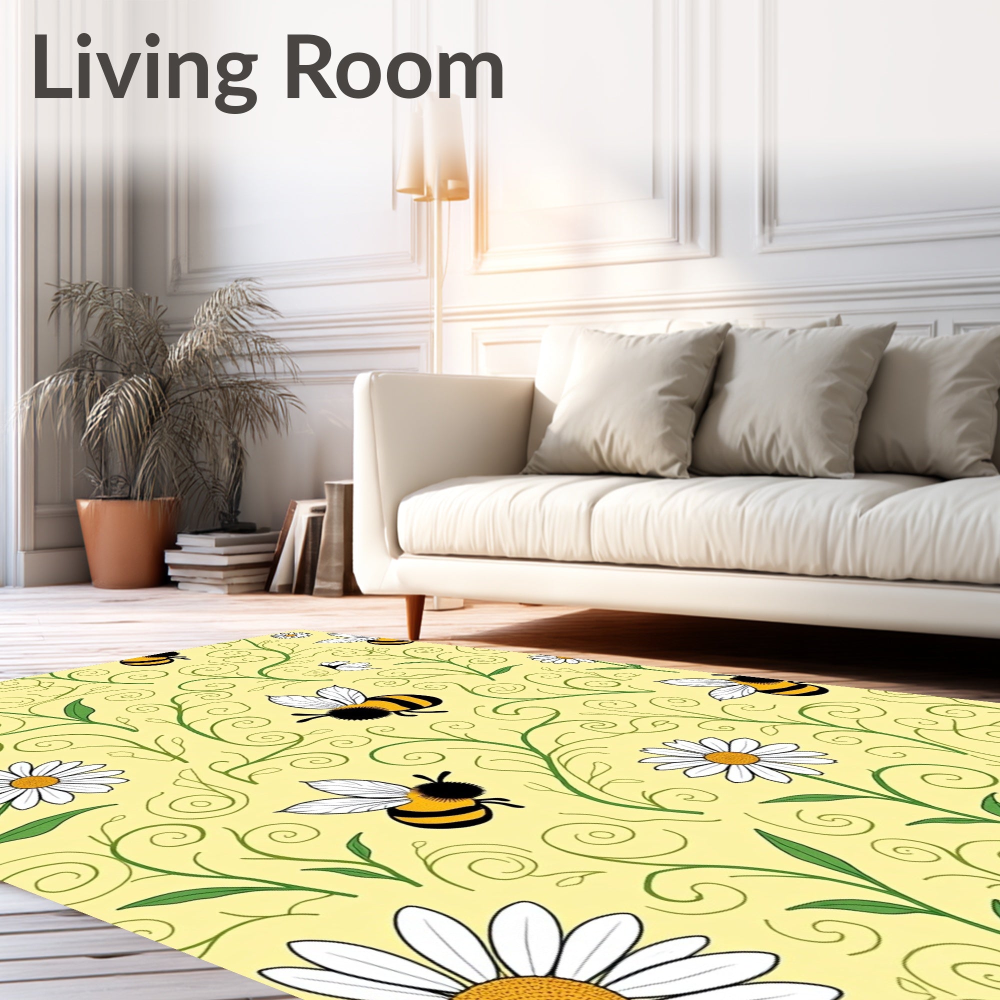 Whimsical Bee Daisy Swirls Garden Rug