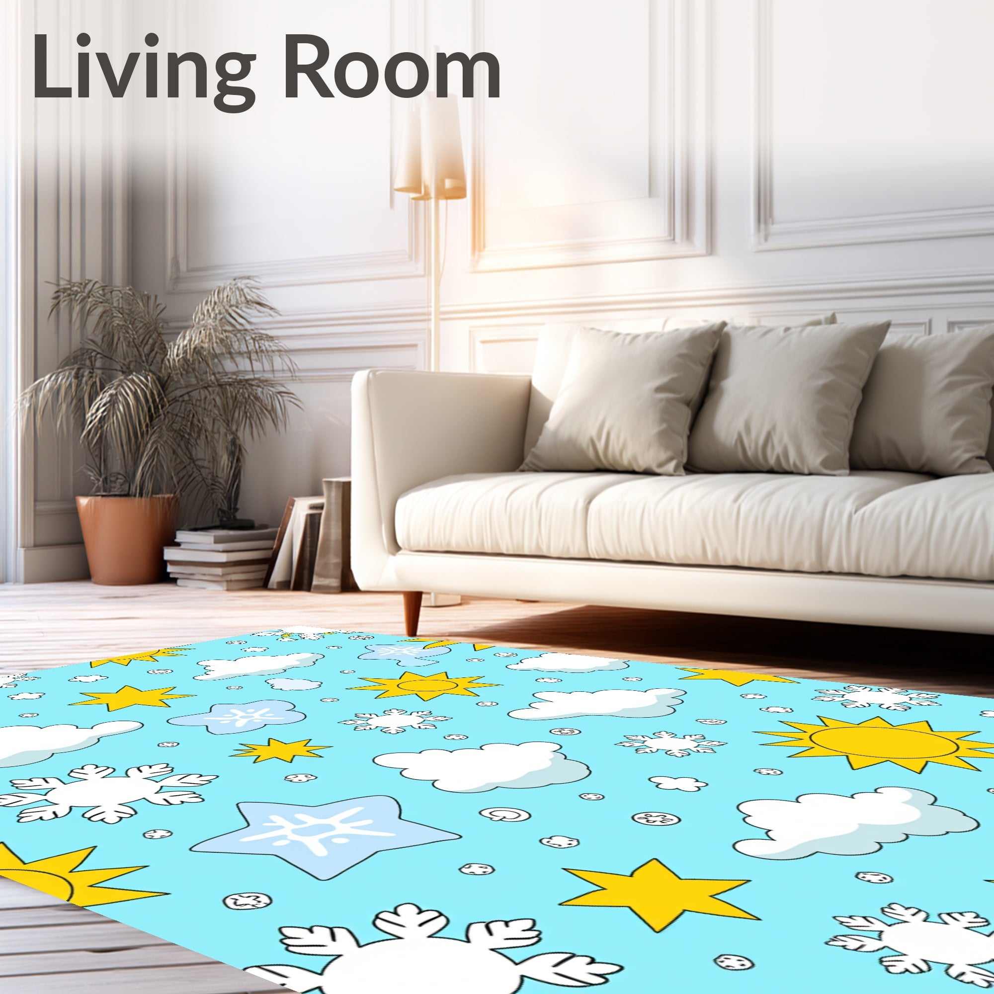 Whimsical Sky Sun Cloud Snowflake Rug