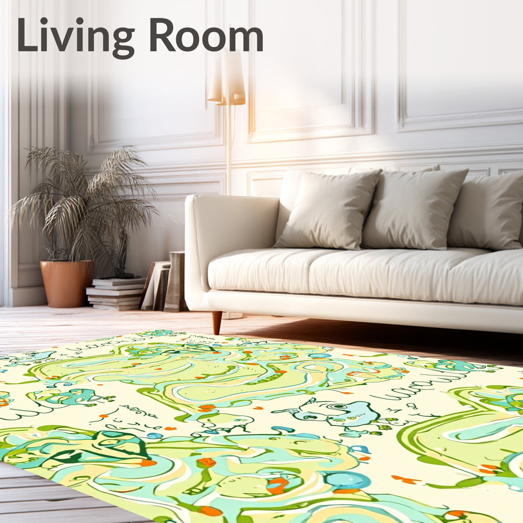Playful Green Whimsical Creatures Rug