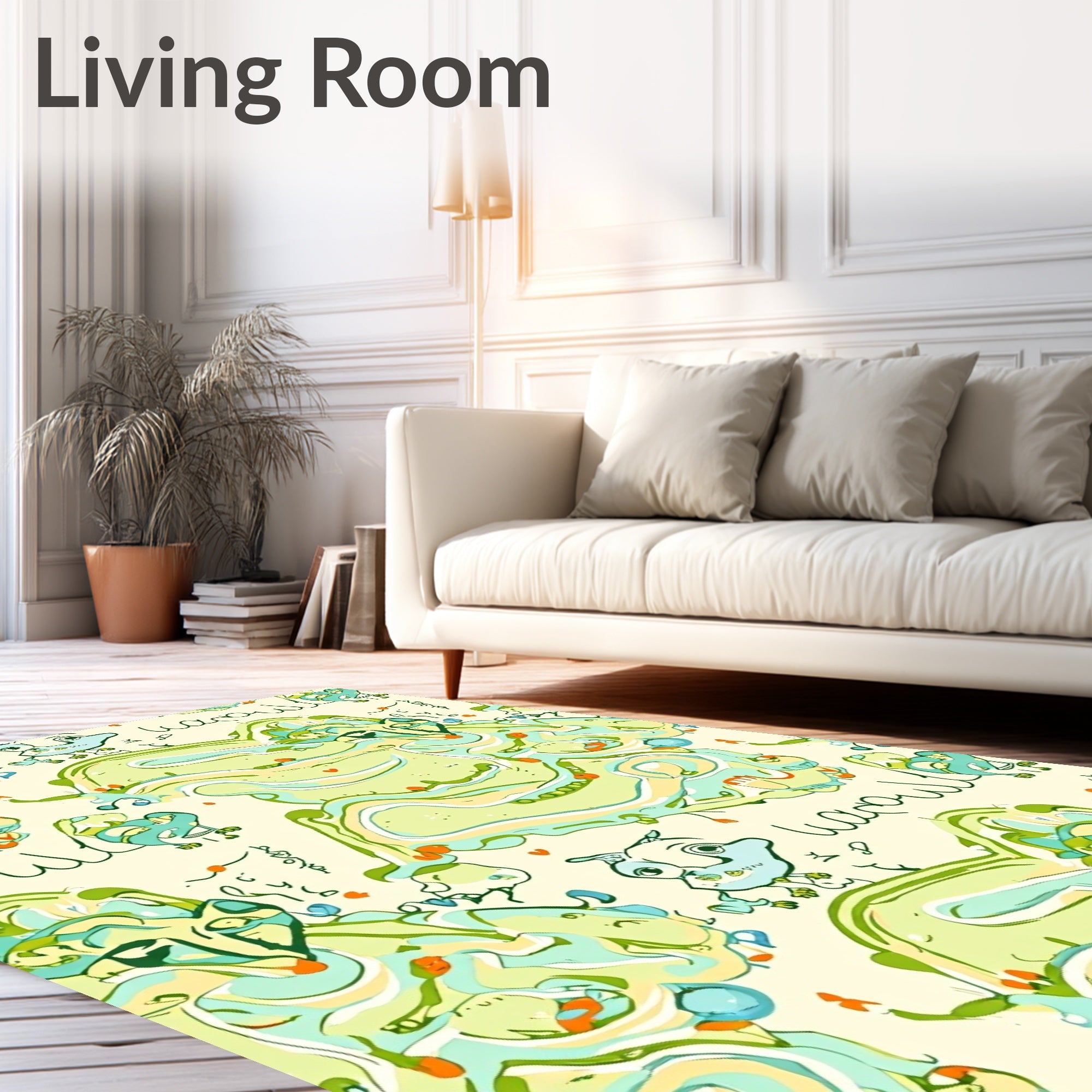 Playful Green Whimsical Creatures Rug