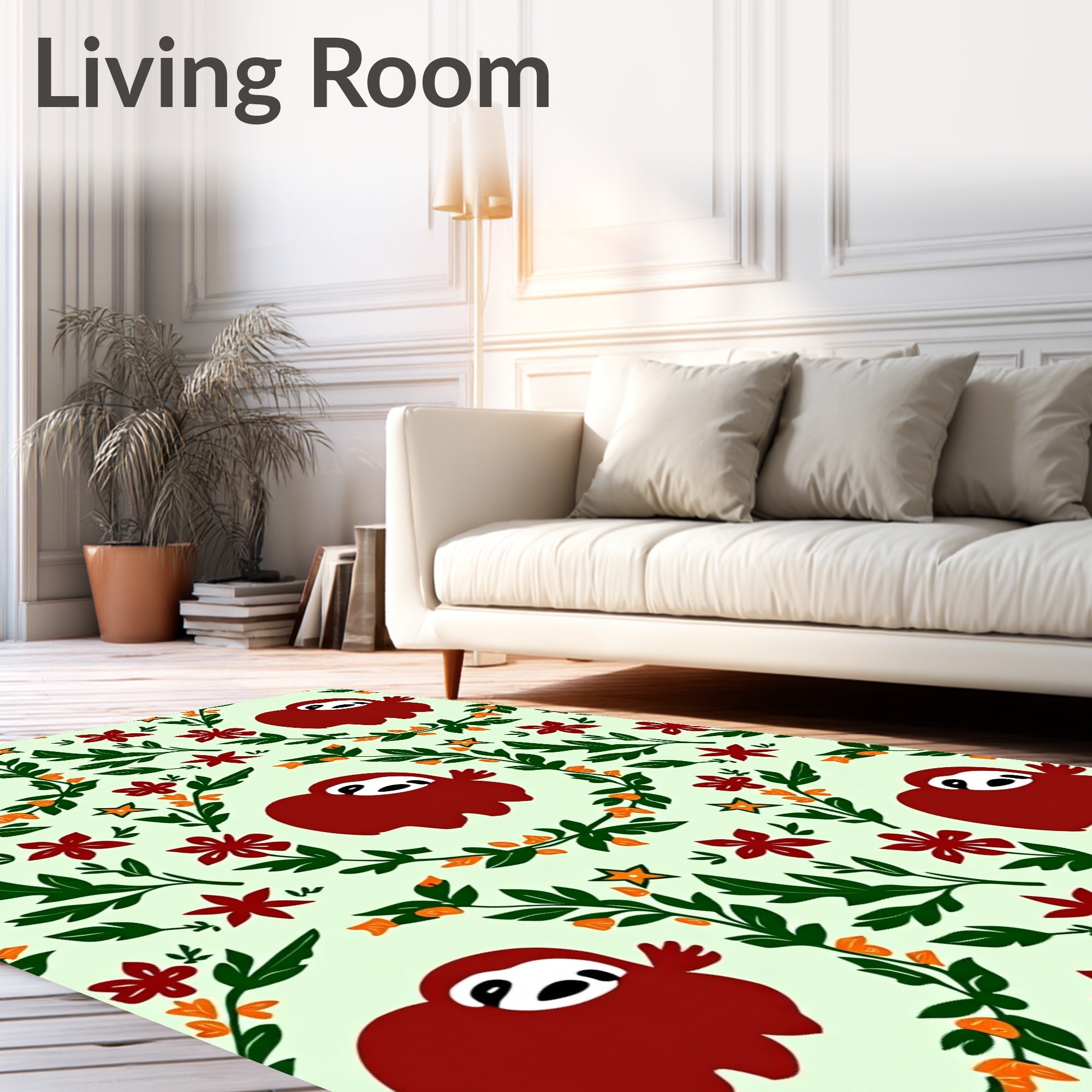 Whimsical Red Sloth Garden Floral Rug