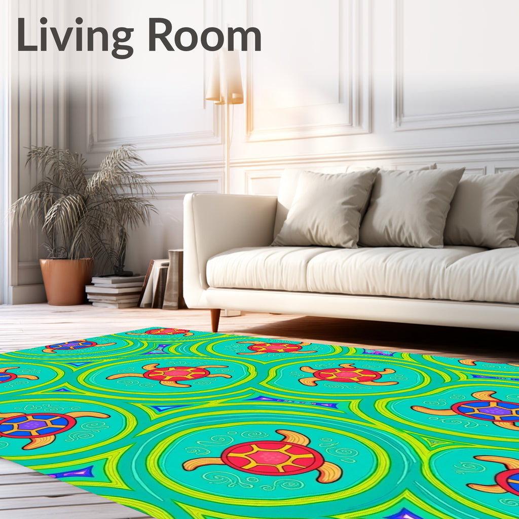 Vibrant Turquoise Turtle Mosaic Rug