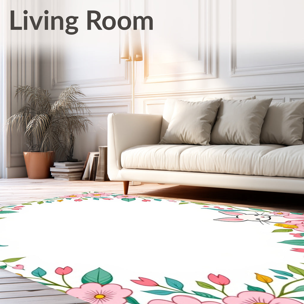 Sweet Pink Blossom Bunny Border Rug