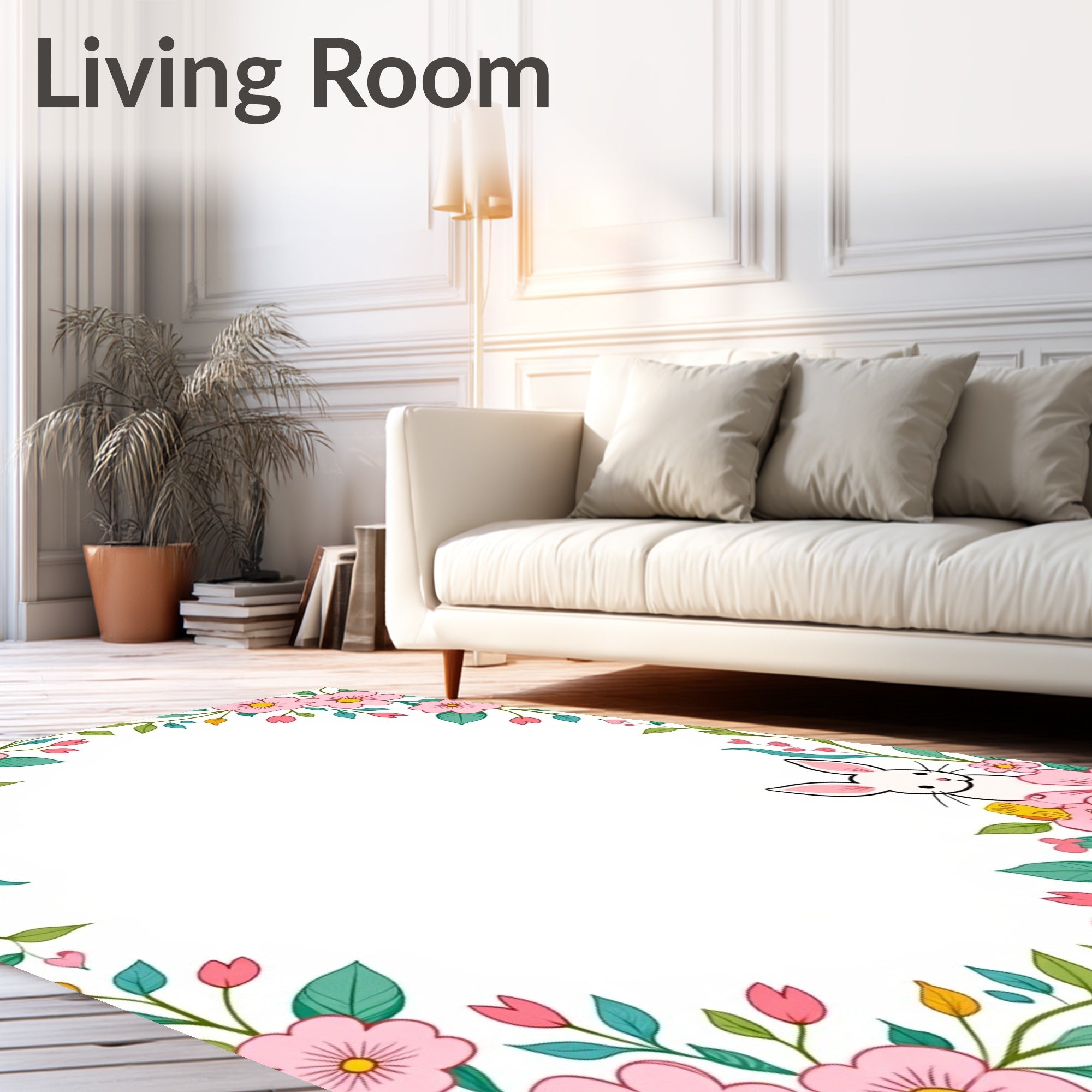 Sweet Pink Blossom Bunny Border Rug