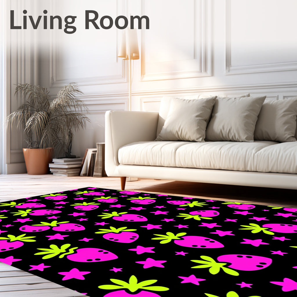 Vibrant Pink Strawberry Starry Night Rug