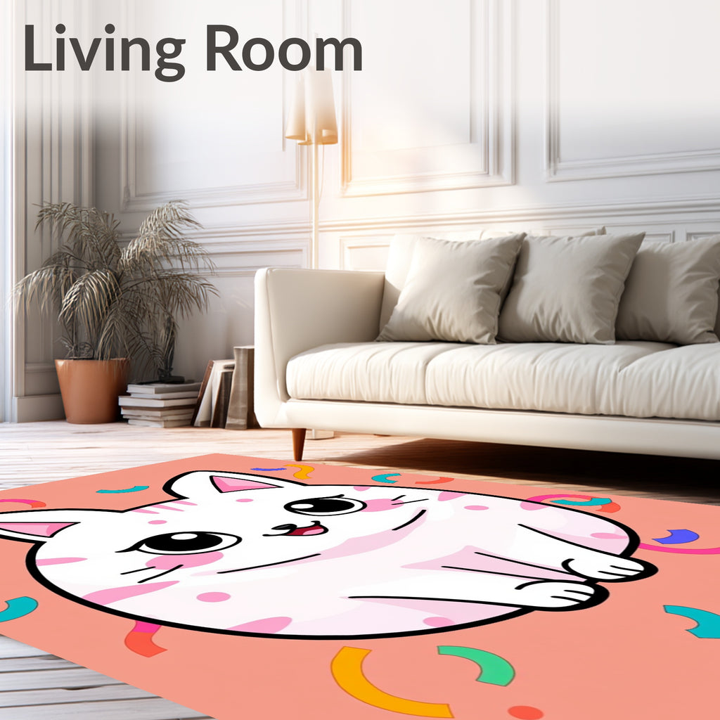 Happy Pink Striped Kitten Confetti Rug