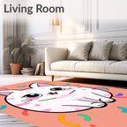 Happy Pink Striped Kitten Confetti Rug