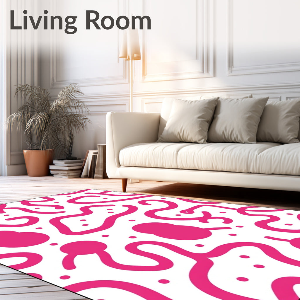 Hot Pink Abstract Whimsical Curvy Rug