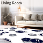 Navy Blue Starburst Round Emblem Rug