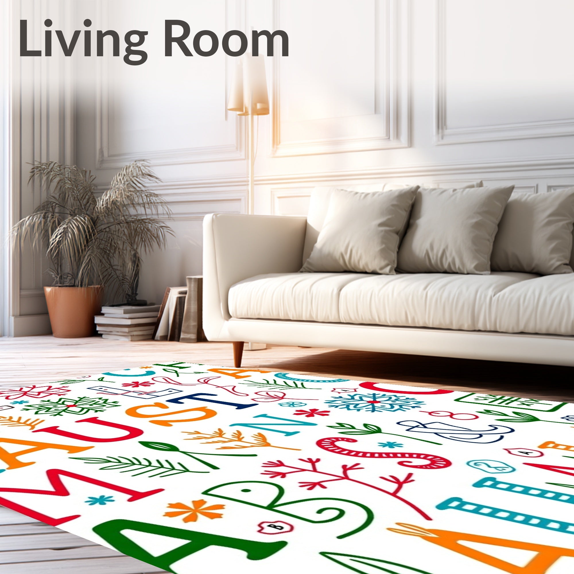 Colorful Alphabet Letters and Florals Rug