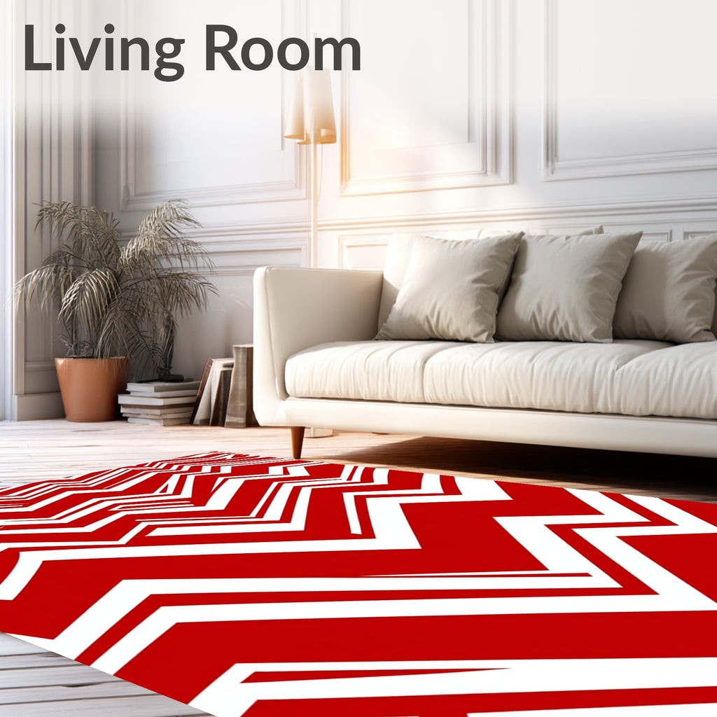 Bold Red White Jagged Lines Rug