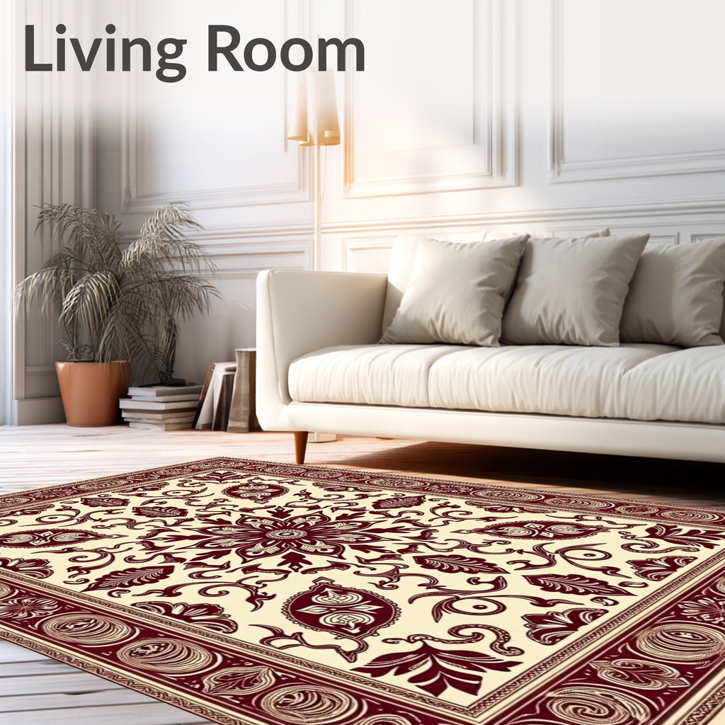 Crimson Floral Medallion Brocade Rug