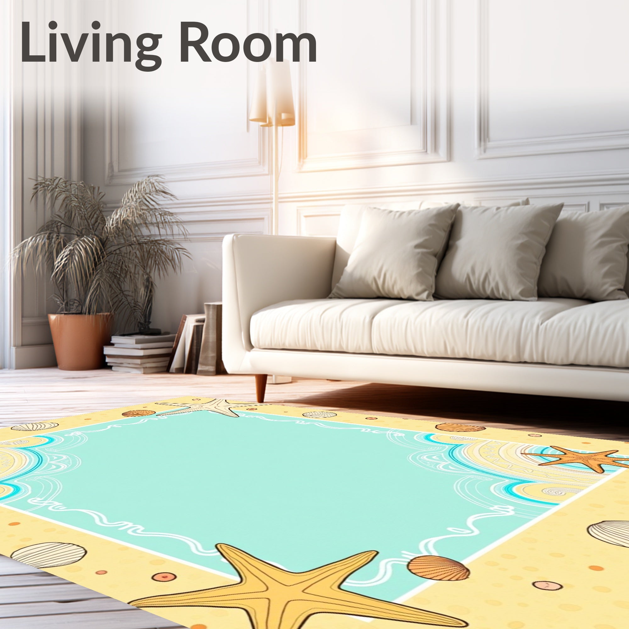 Coastal Starfish Shell Beach Border Rug