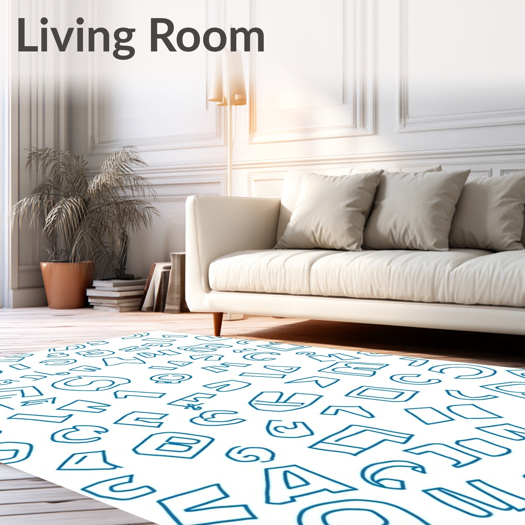 Random Blue Alphabet Scattered Cover Rug