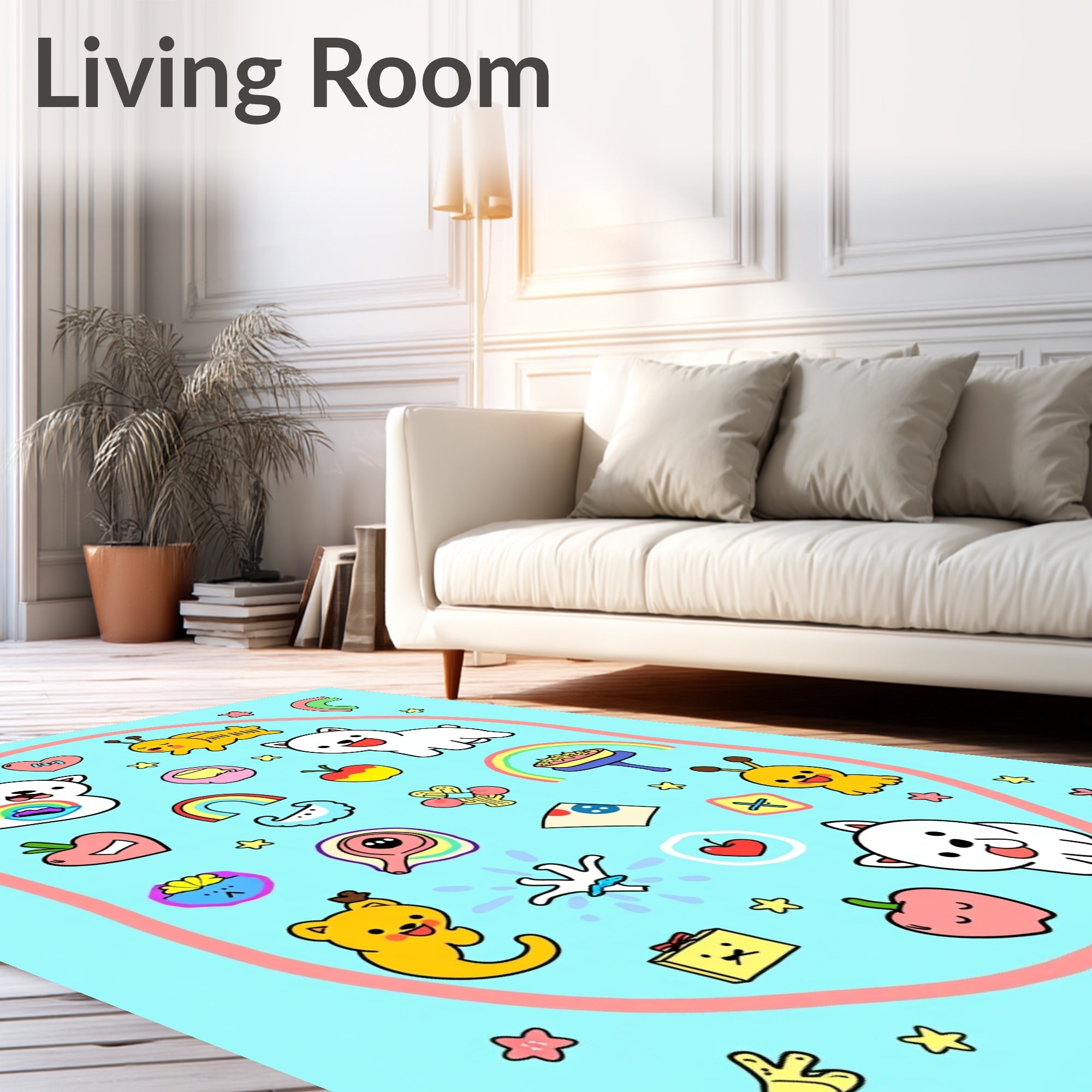 Cute Cartoon Dog Rainbow Apple Heart Rug