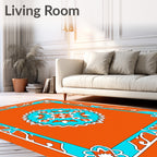 Vibrant Orange Teal Floral Medallion Rug