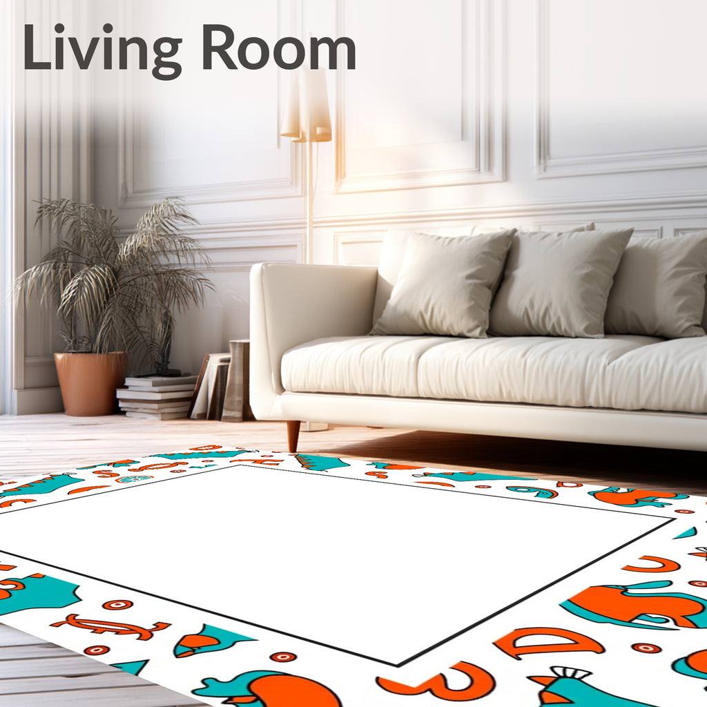 Orange Teal Whimsical Kids Alphabet Rug