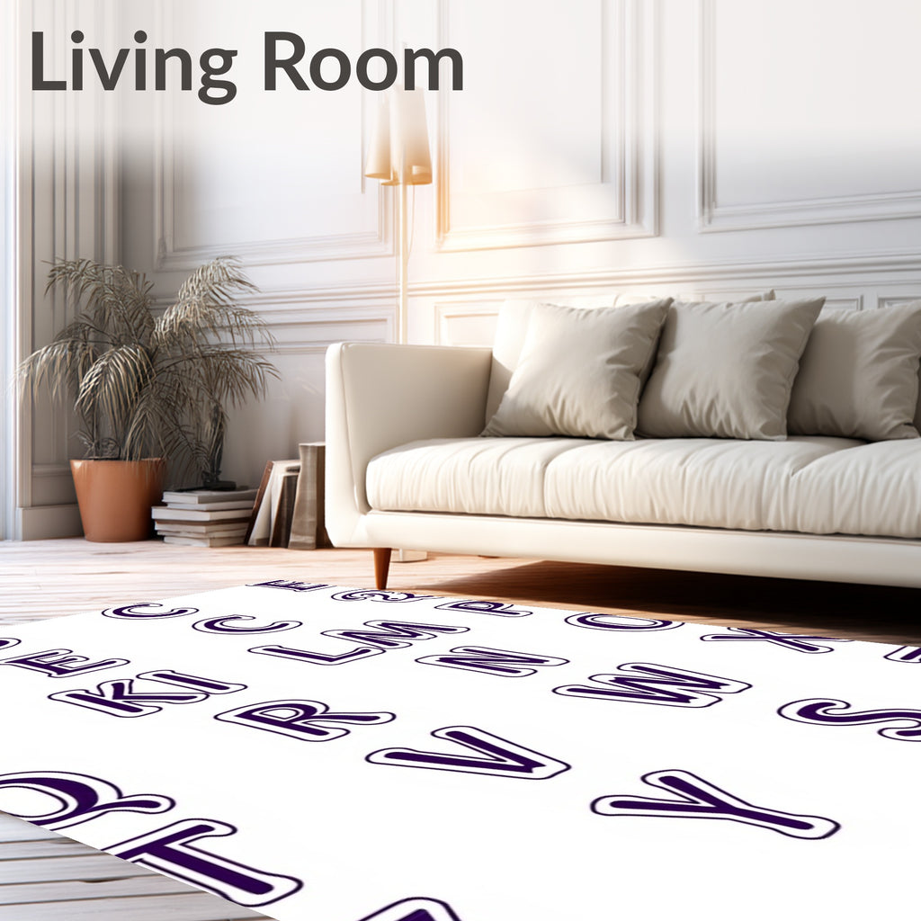Purple White Alphabet Grid Rug