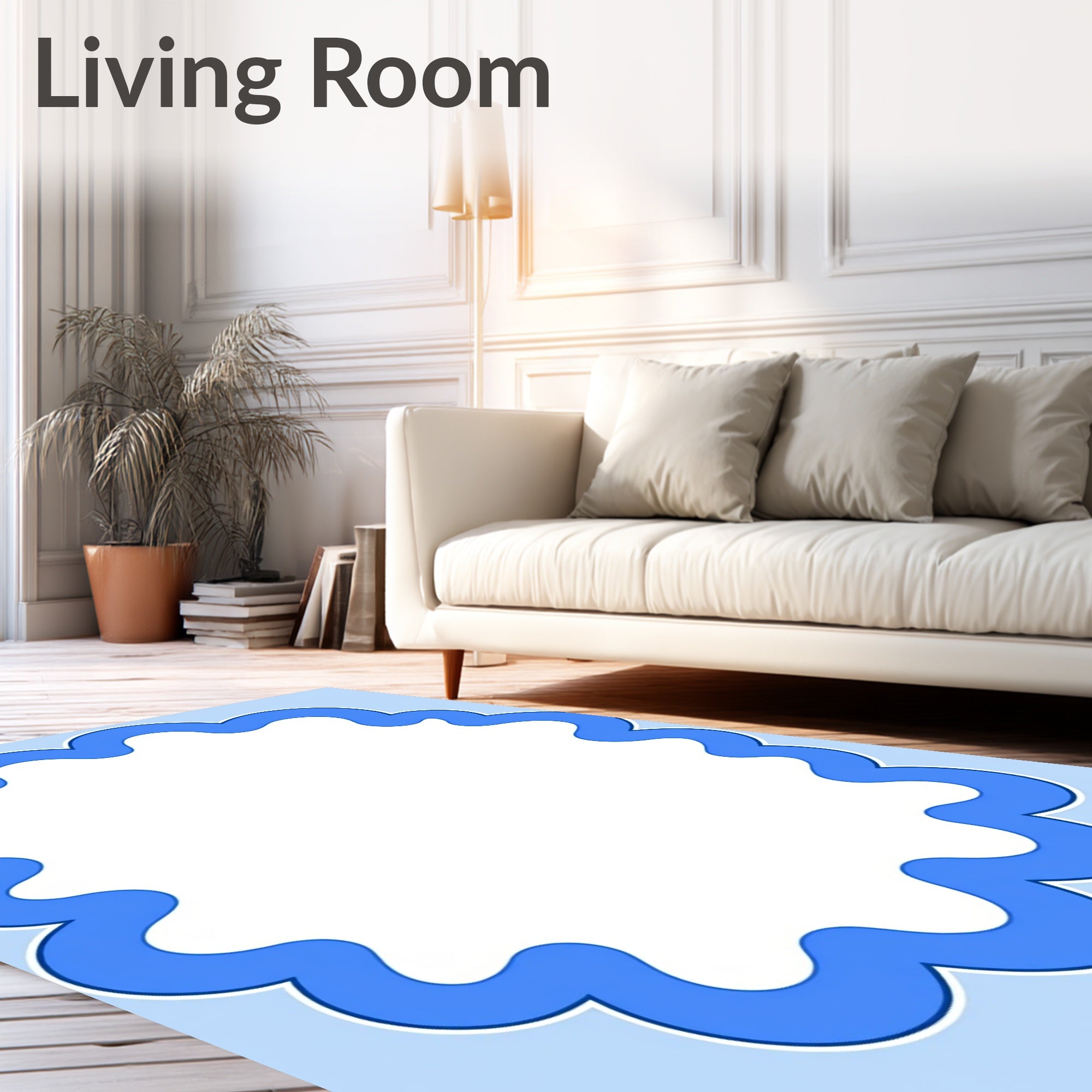 Blue Cloud Border Scalloped Rug
