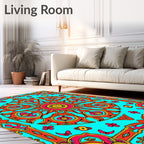 Vibrant Coral Sunburst Kaleidoscope Rug