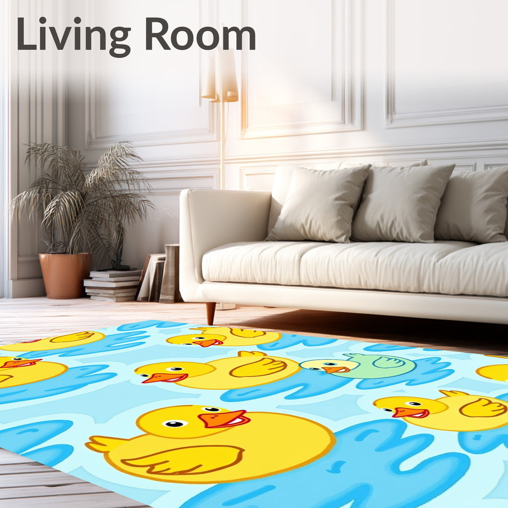 Yellow Ducks Floating On Blue Water Rug