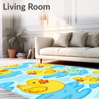Yellow Ducks Floating On Blue Water Rug