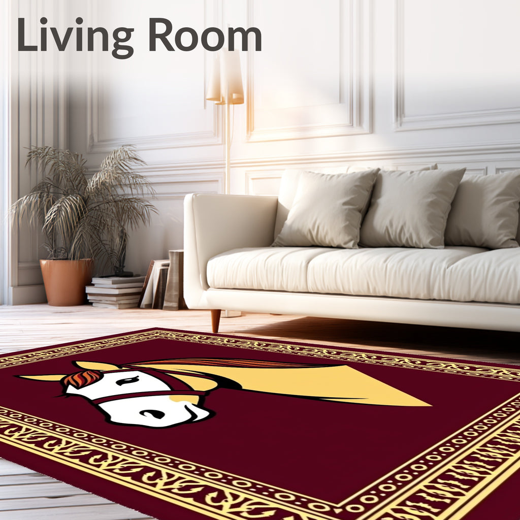 Burgundy Golden Horse Head Portrait Rug