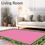 Ornate Pink Green Gold Border Rug