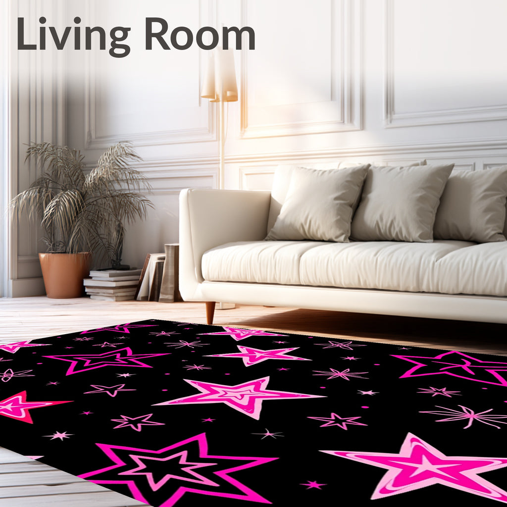Bold Pink Starburst Night Sky Rug