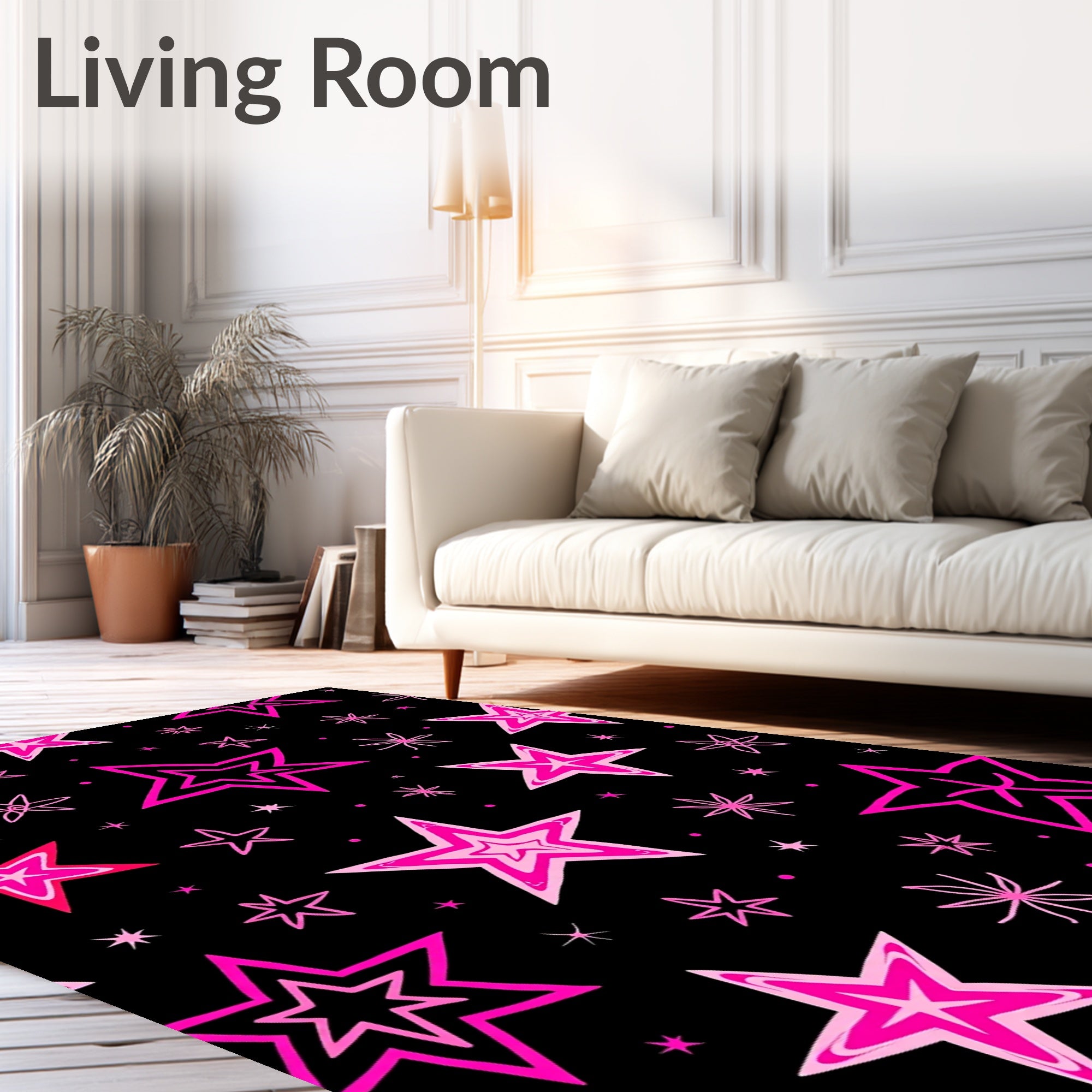 Bold Pink Starburst Night Sky Rug