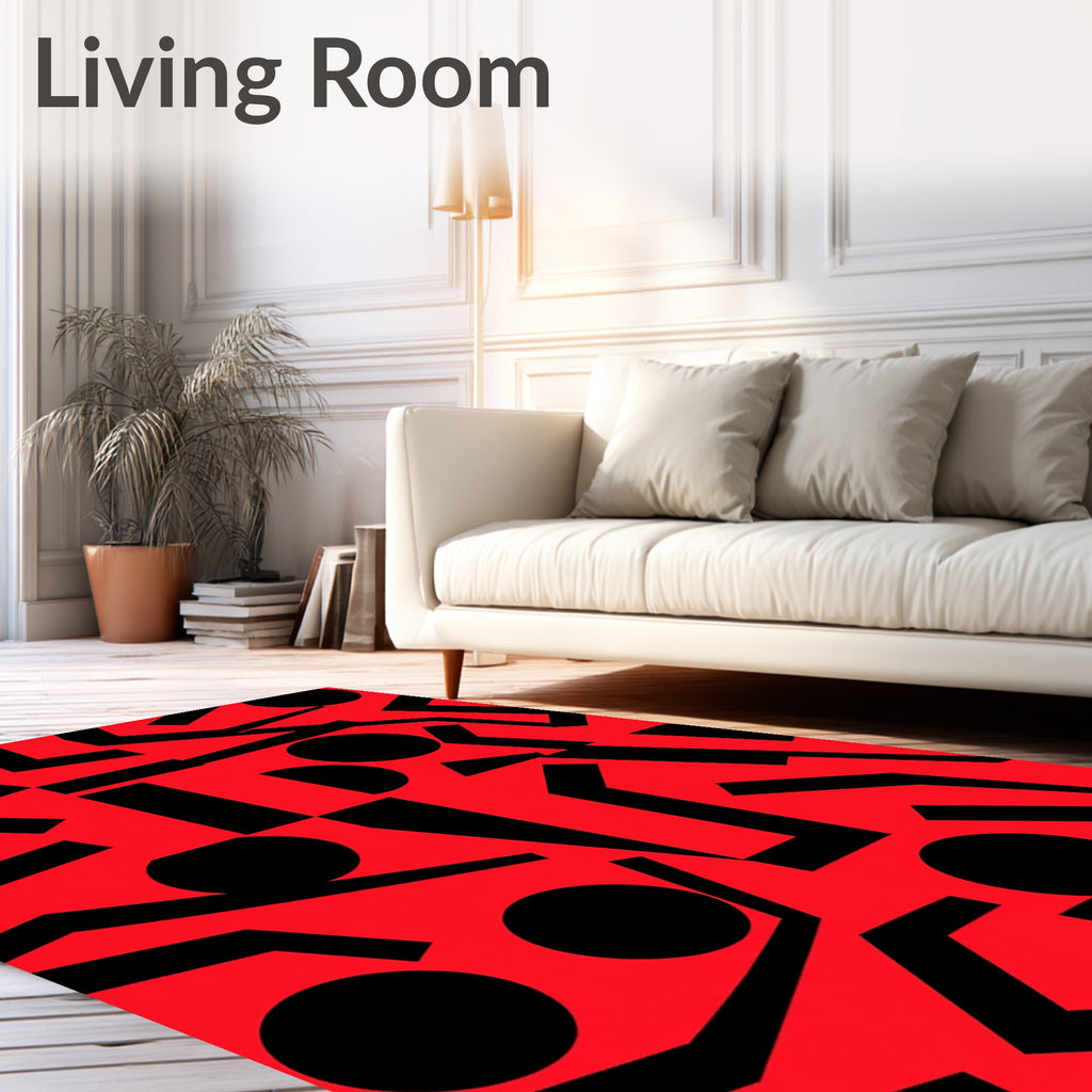 Bold Red Geometric Collage Rug