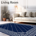 Midnight Blue Ornate Chain Border Rug