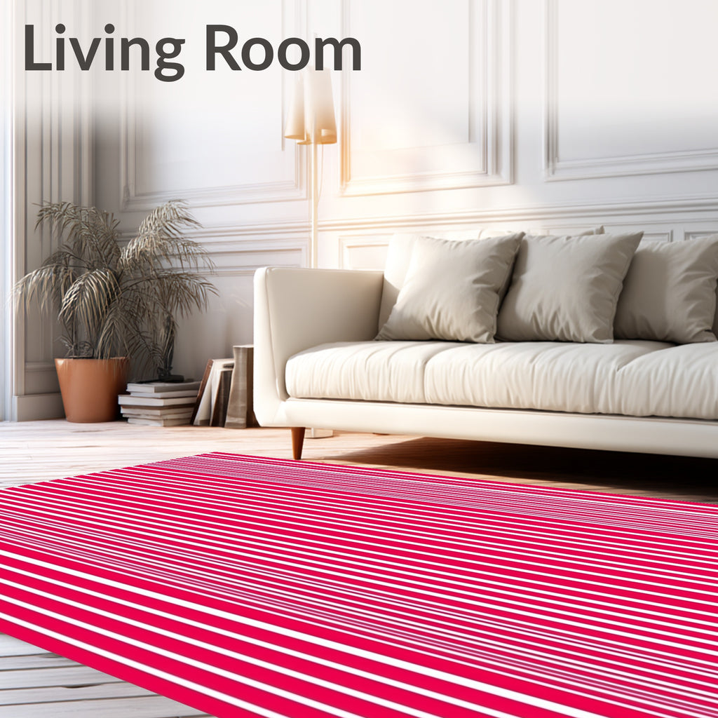 Crimson White Vertical Stripe Ribbed Rug
