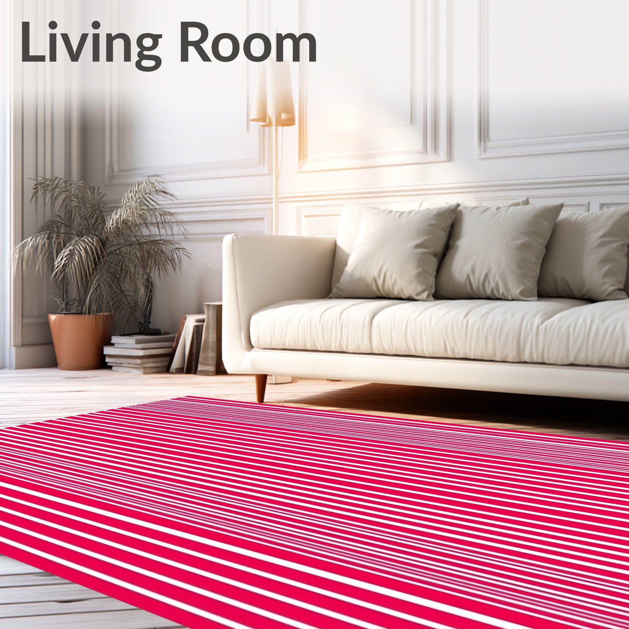 Crimson White Vertical Stripe Ribbed Rug