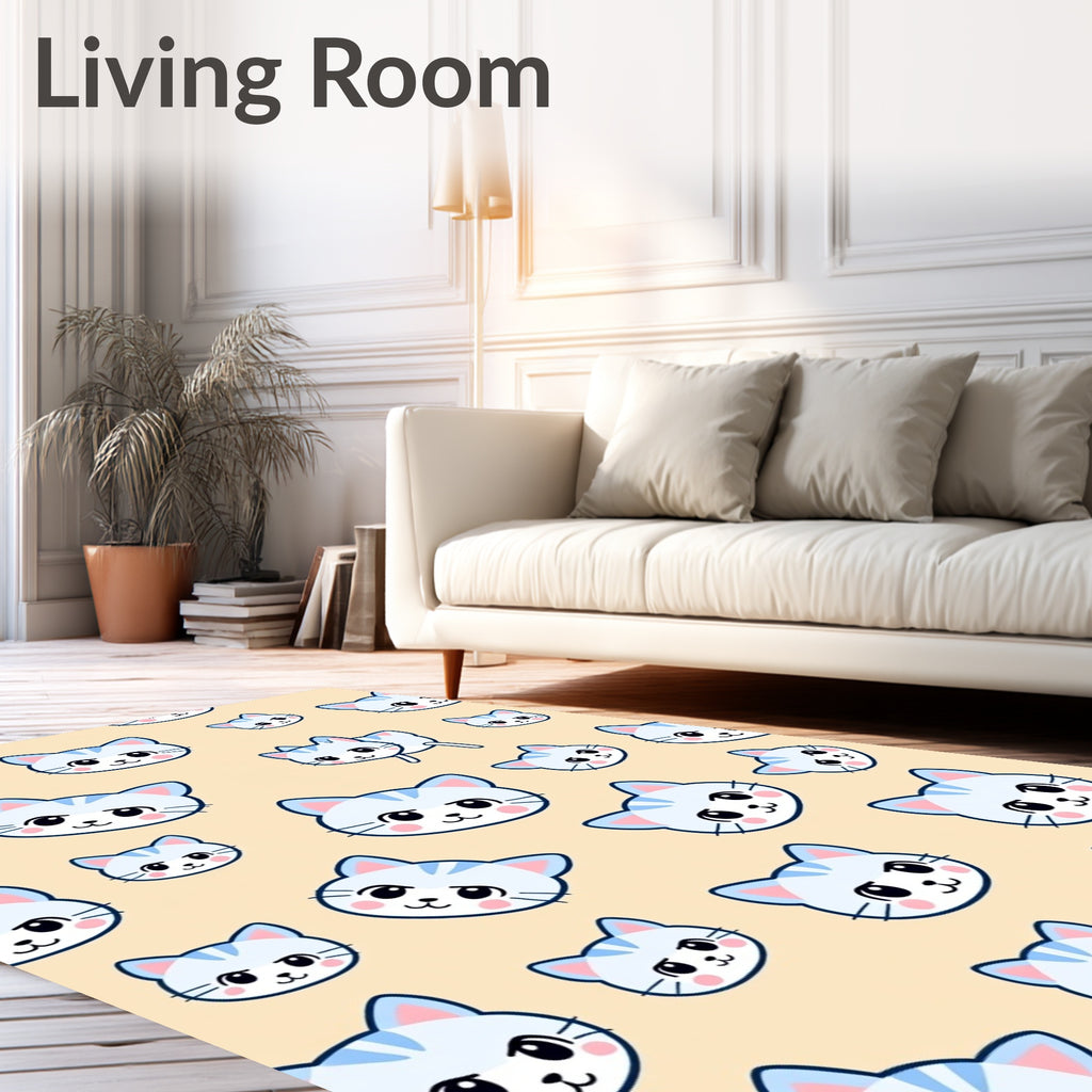 Cute Light Blue Striped Cats Repeating Pattern Rug