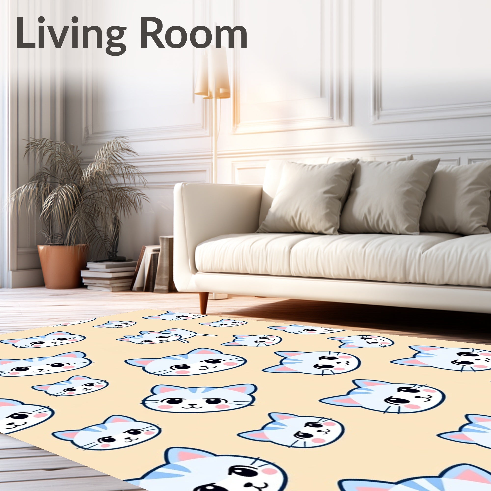 Cute Light Blue Striped Cats Repeating Pattern Rug