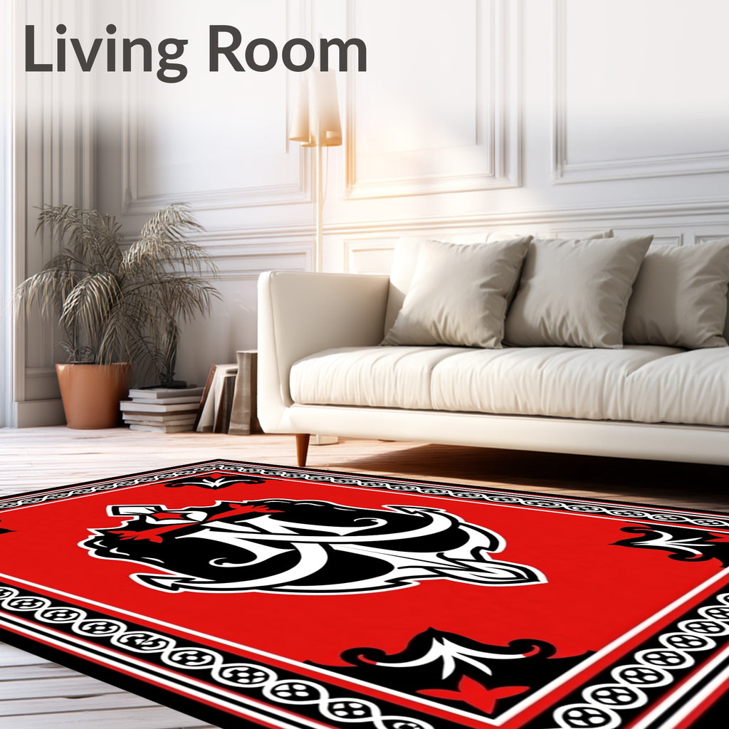 Bold Red Anchor Emblem Nautical Rug
