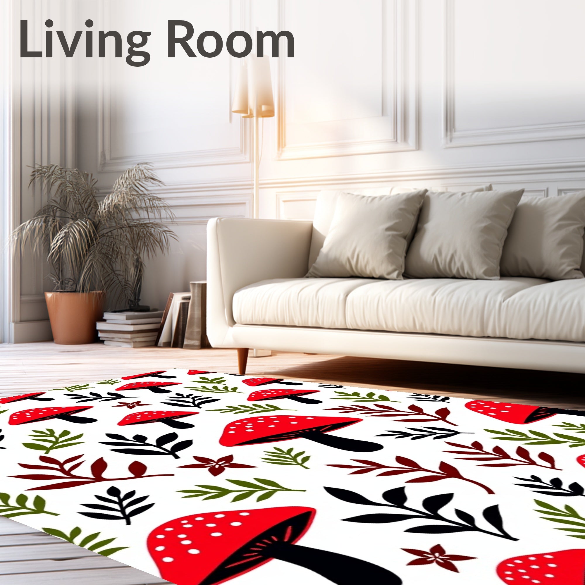 Red White Spotted Mushroom Foliage Rug
