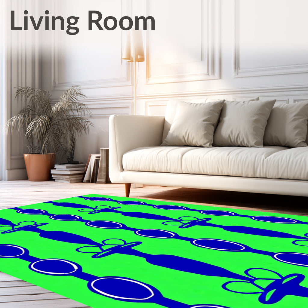 Bold Blue Oval Chain Lattice Rug
