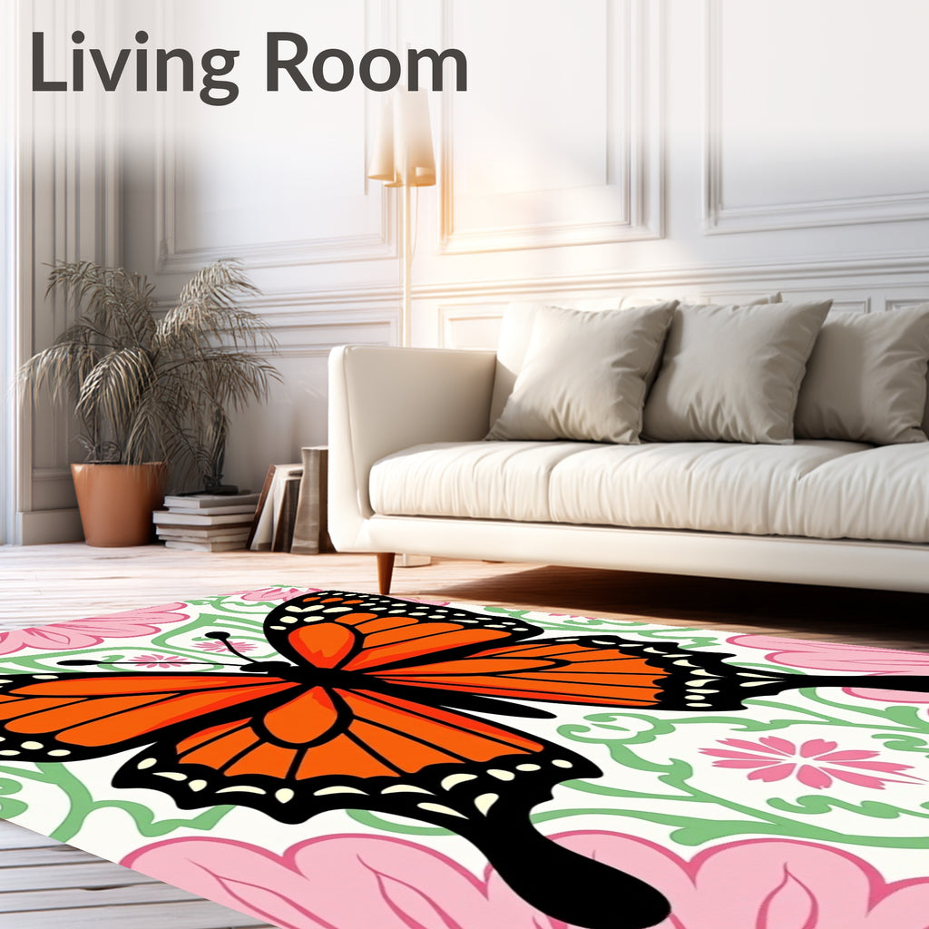 Orange Butterfly Garden Floral Rug