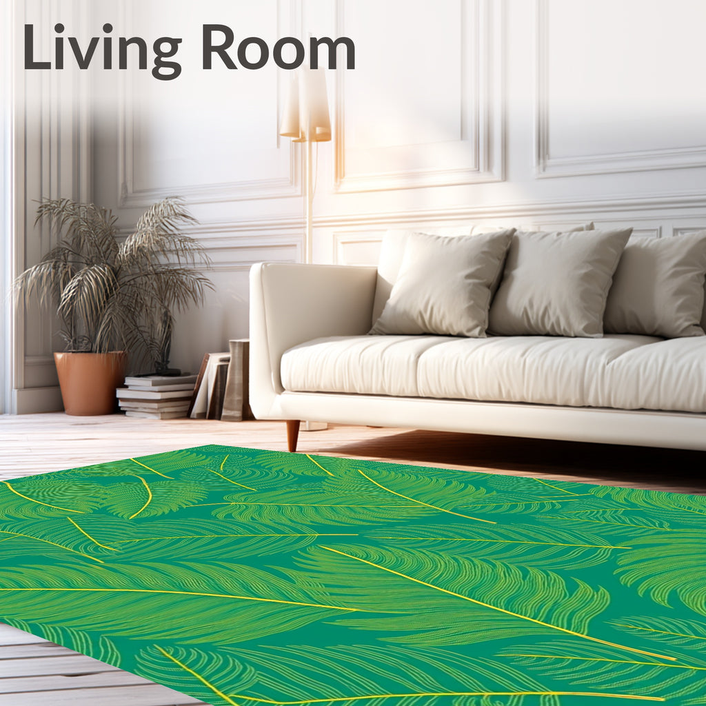 Emerald Green Feathered Palm Frond Rug